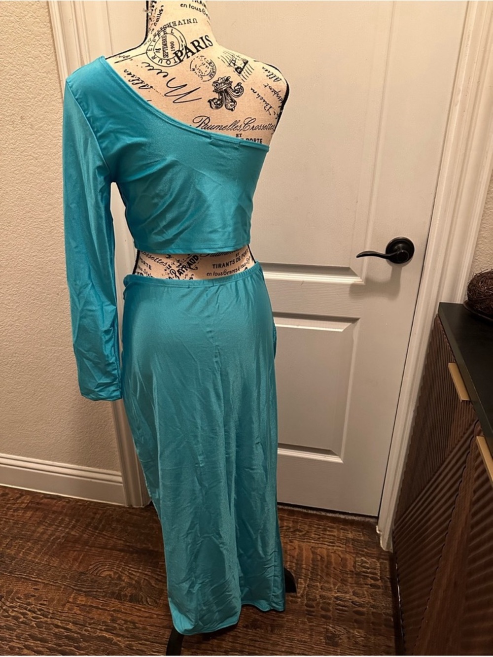 Turquoise One-Shoulder Maxi Dress